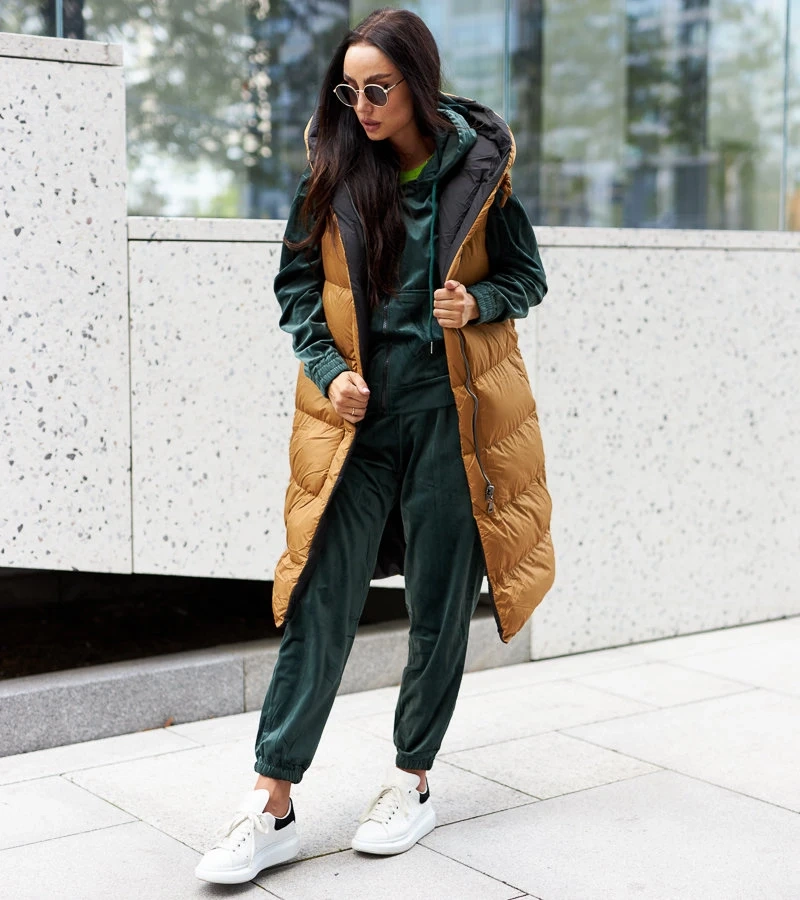 Czarno-brązowa dwustronna długa kamizelka Sopra