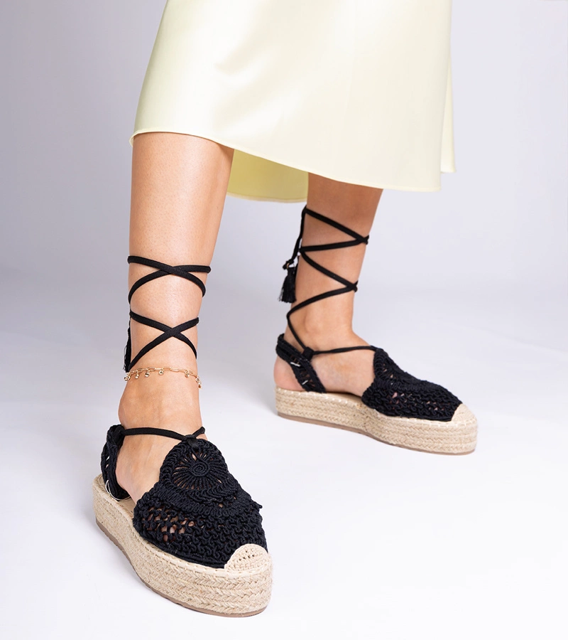 Czarne sandały espadryle plecione Lemura