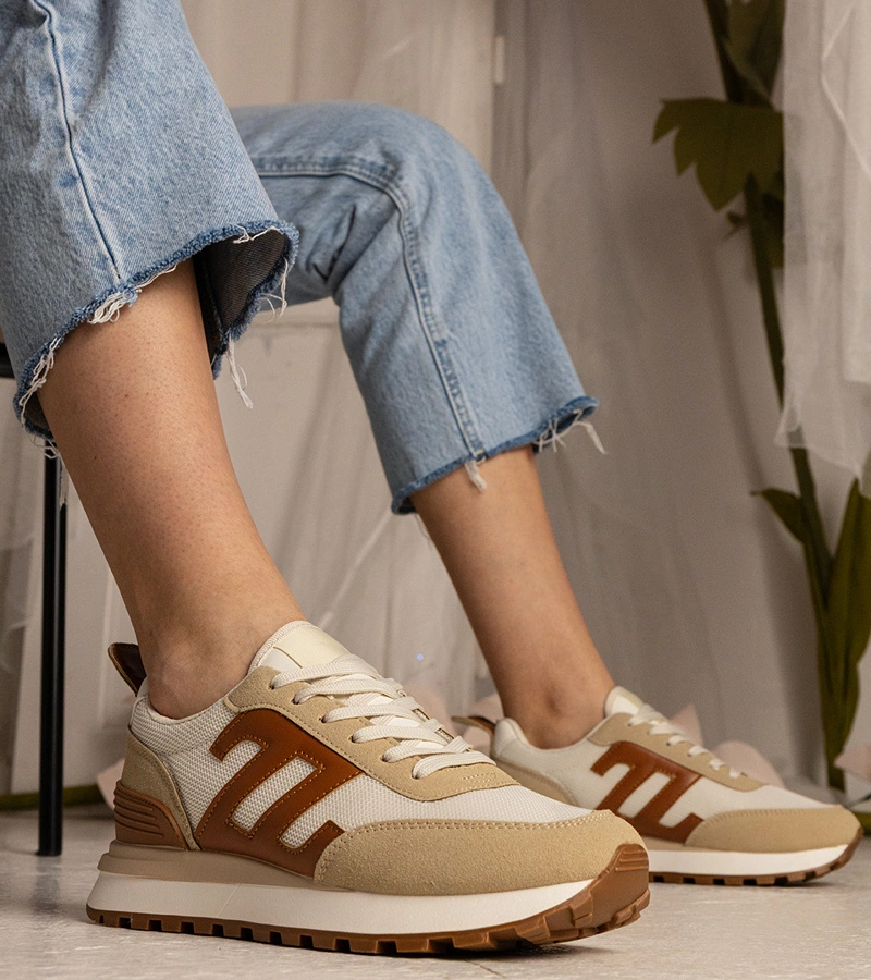 Beżowe sneakersy damskie sportowe Marena