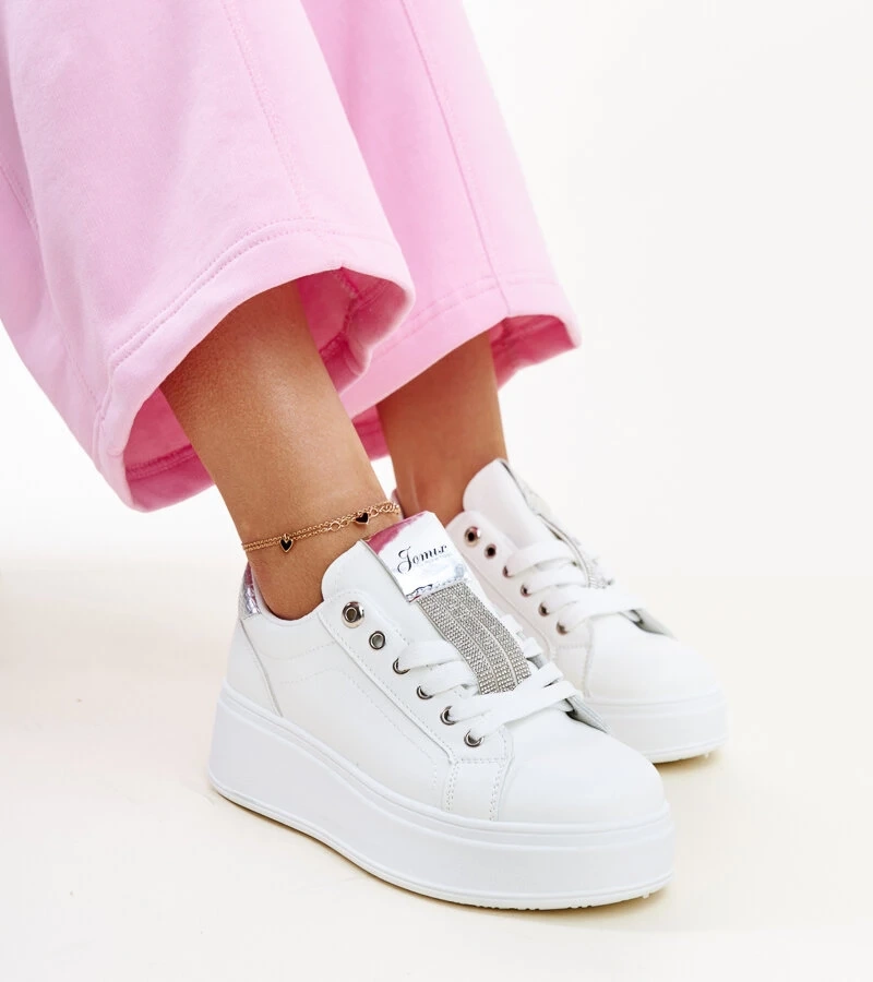 Biało-srebrne sneakersy z cyrkoniami Maurizia
