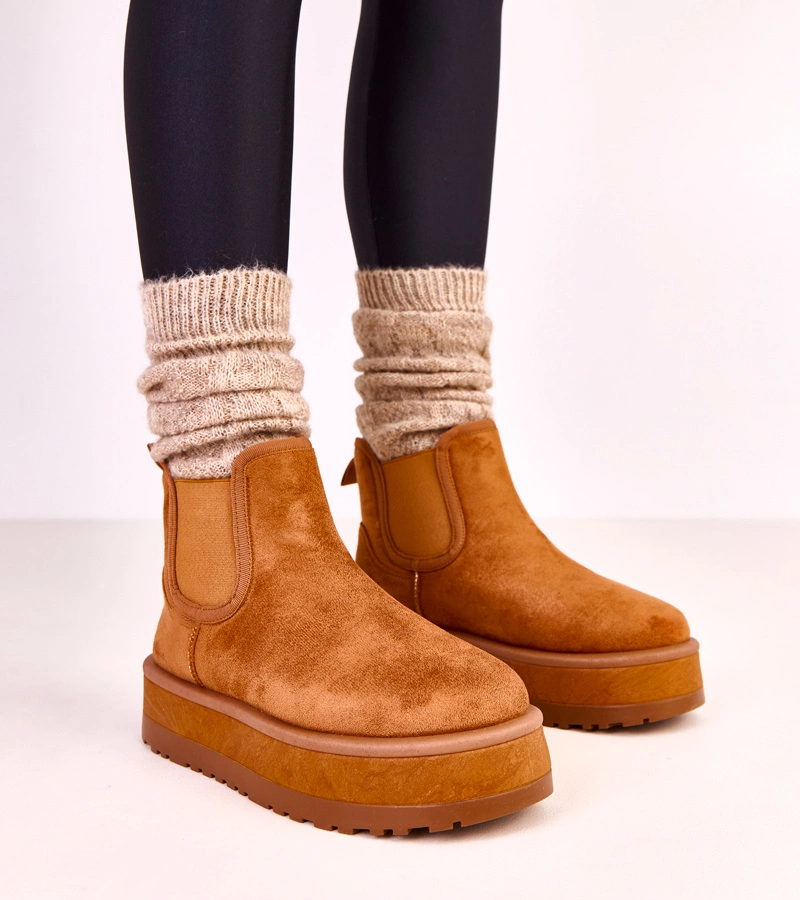 Brązowe niskie śniegowce z elastyczną wstawką Nancey