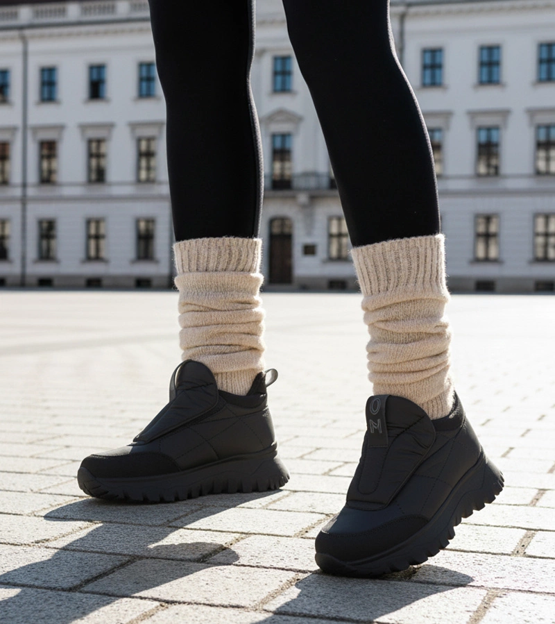 Czarne śniegowce damskie zapinane na rzep Penny