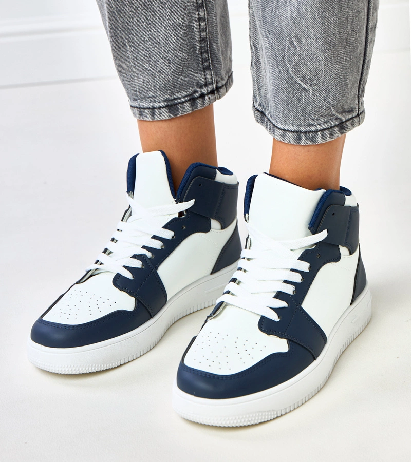 Wysokie sneakersy biało-granatowe na platformie Olsen