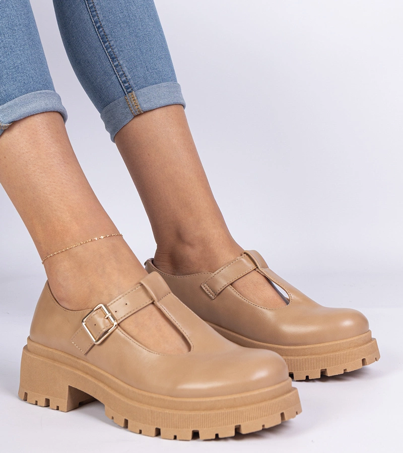 Brązowe półbuty na platformie z ekoskóry Belever