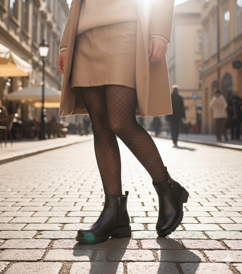 Czarne botki na subtelnym słupku z ozdobnym suwakiem Terina