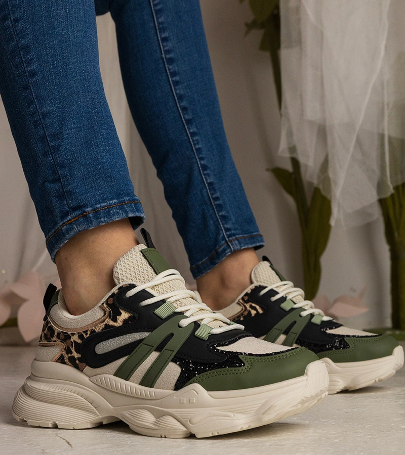 Zielone sneakersy damskie sportowe z brokatem Maleda