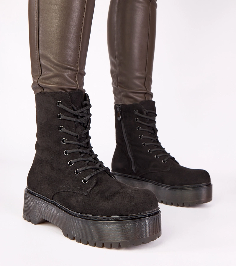 Czarne botki na platformie z ekozamszu Mollie