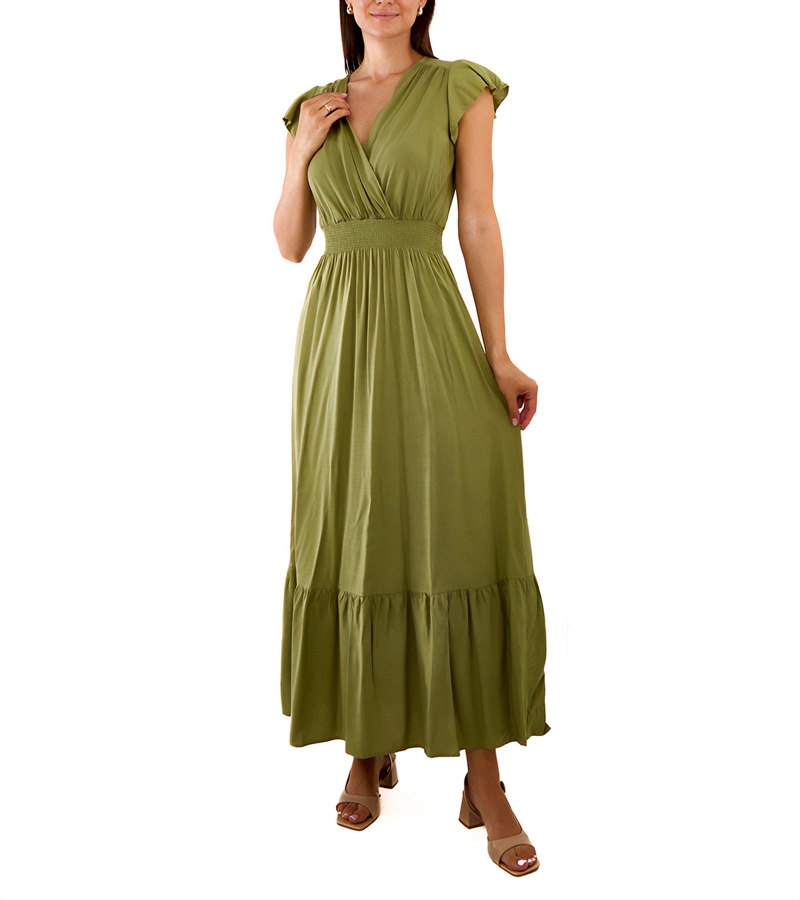 Zielona sukienka maxi z marszczeniami Goffreda