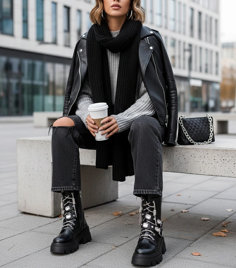 Czarne botki na platformie zdobione cyrkoniami Laroca