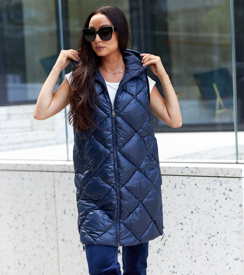 Granatowa długa połyskująca kamizelka Bondo