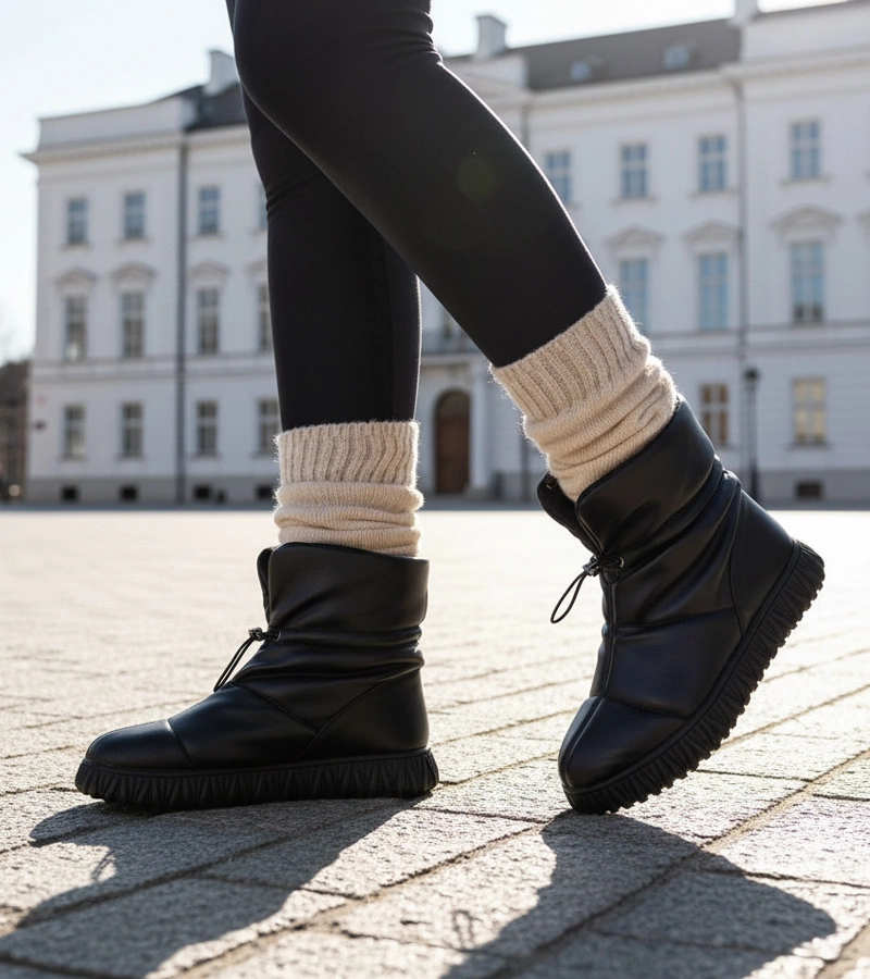 Czarne śniegowce skóra naturalna ze ściągaczem Raschmi