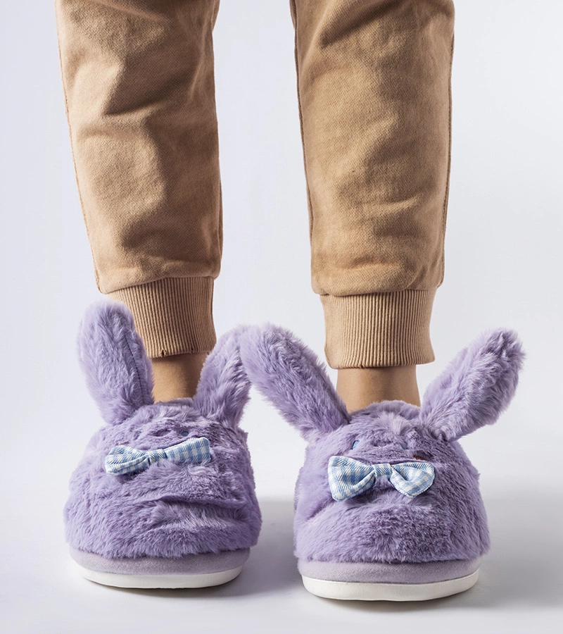 Fioletowe kapcie z uszami i kokardką Bruna