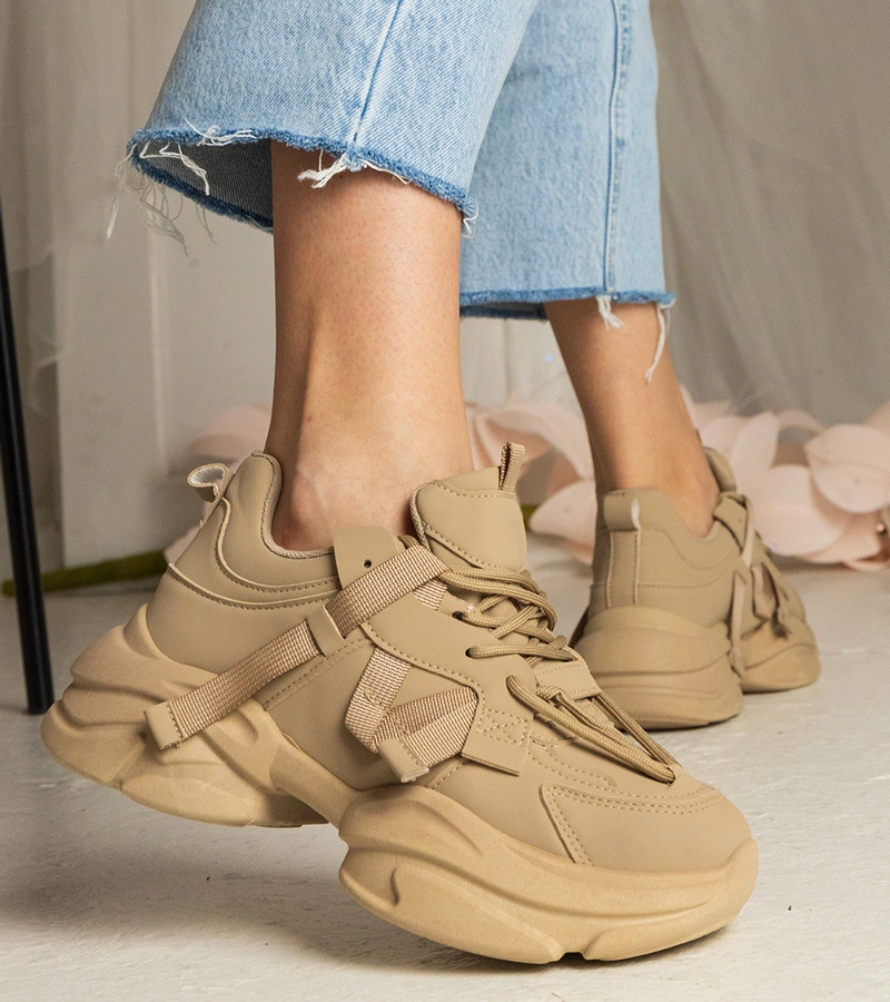 Brązowe sneakersy damskie masywne sportowe Zarina