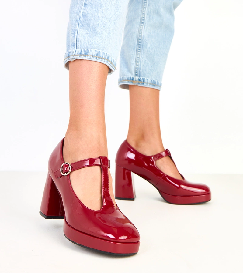 Bordowe półbuty na słupku z zapięciem Adaoha
