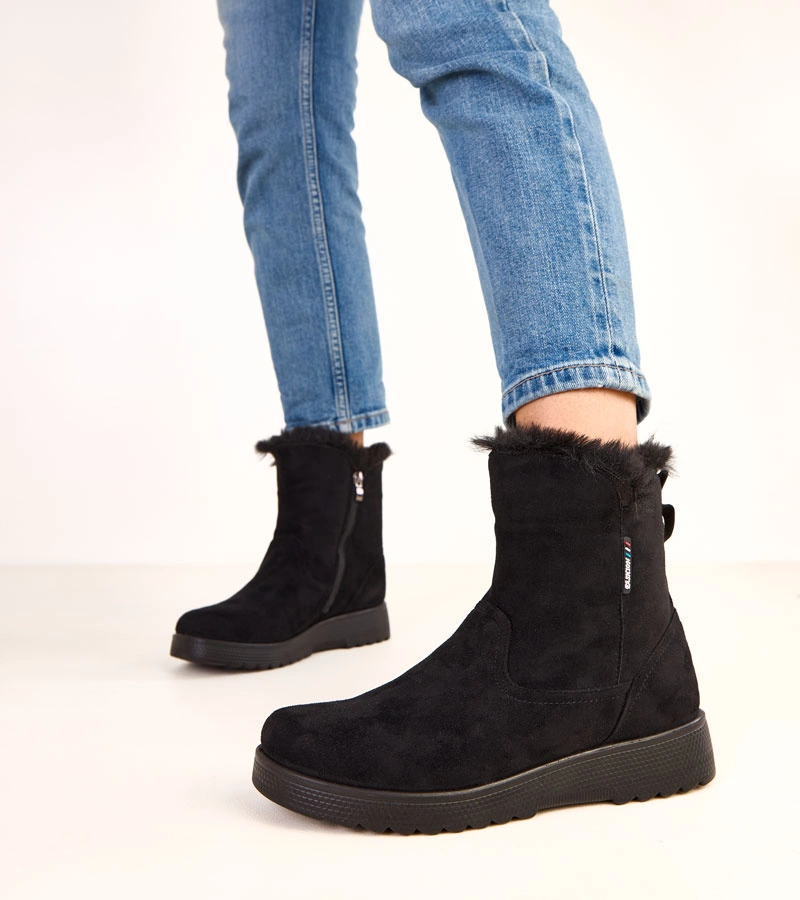 Czarne botki damskie ocieplane z ekozamszu Breyra