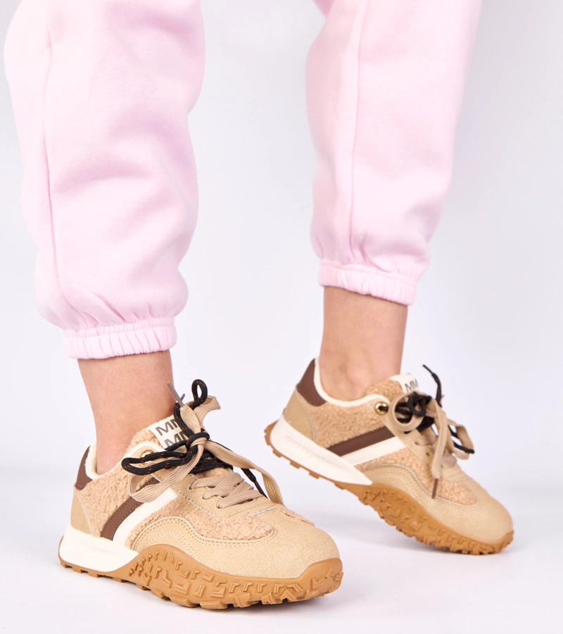 Beżowe sneakersy ocieplane z futerkiem Sanna