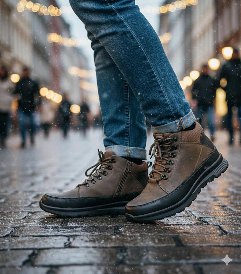 Szare trapery męskie ocieplane futrem na platformie Paul