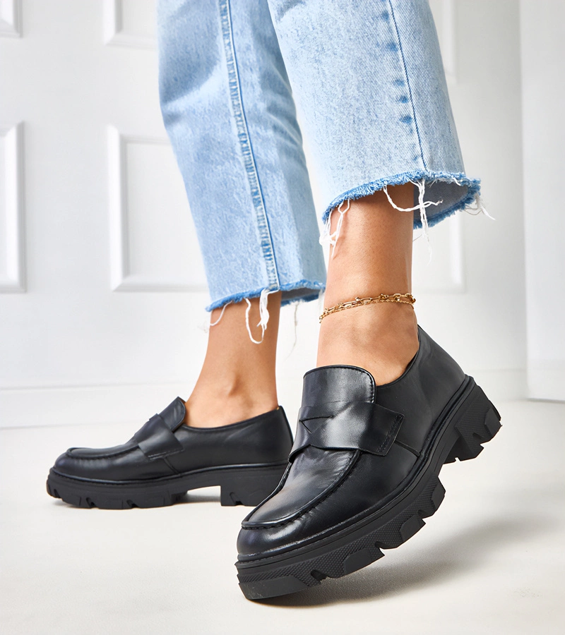 Czarne mokasyny damskie z ekoskóry Kirna