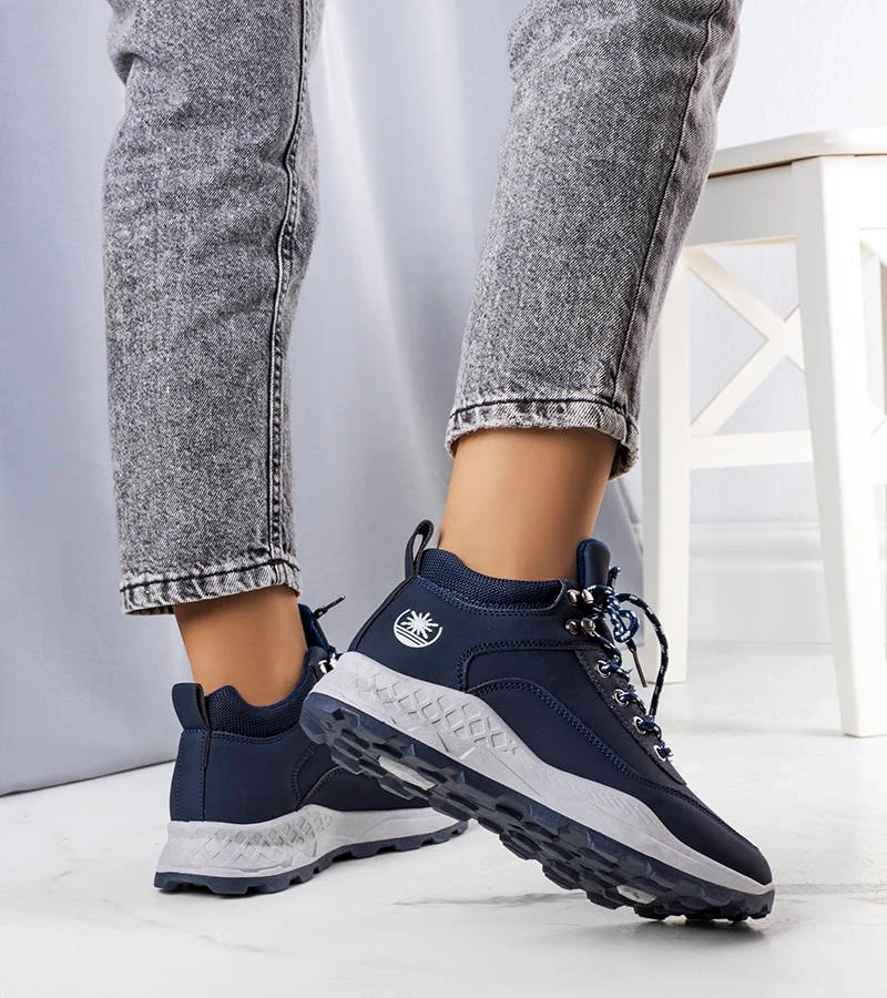 Granatowe ocieplane traperki damskie Durani