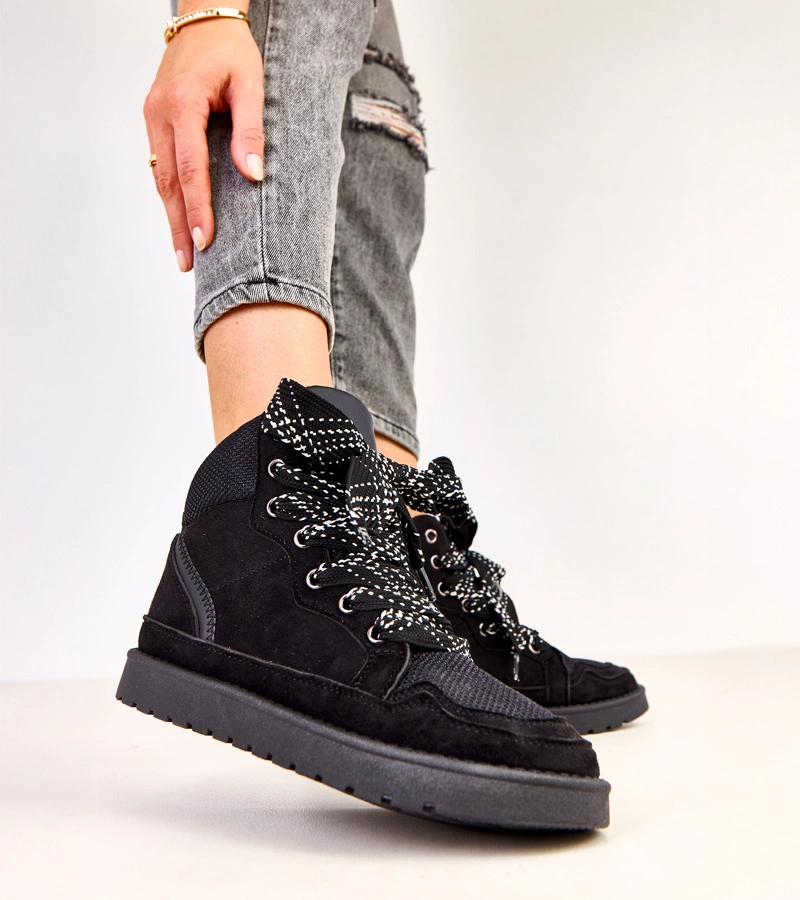 Czarne sneakersy wysokie z grubymi sznurówkami Klevis