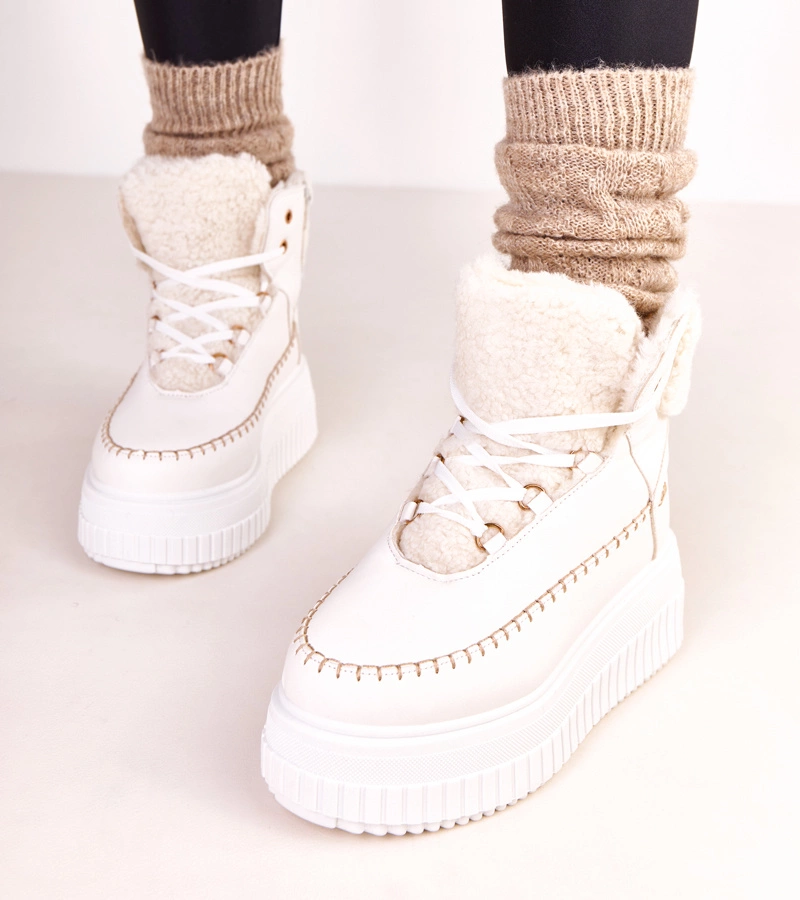 Białe botki sportowe ocieplane na platformie Lorraine