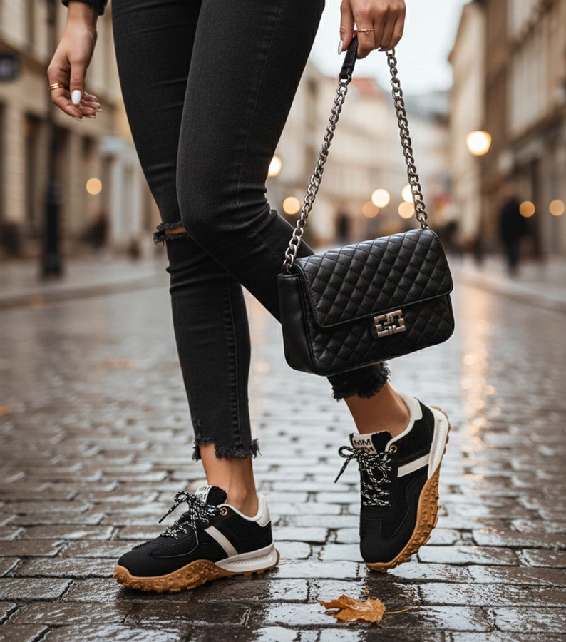 Czarne sneakersy ocieplane z futerkiem Sanna