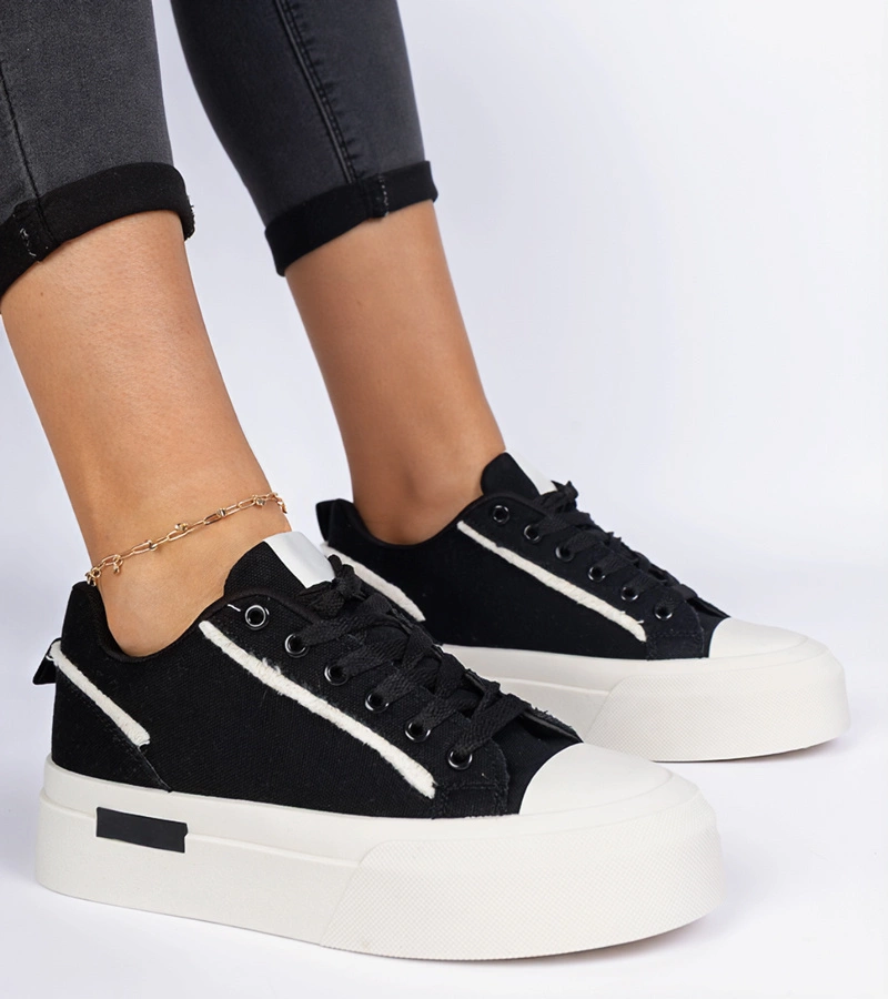 Czarne trampki damskie materiałowe na platformie Verinos