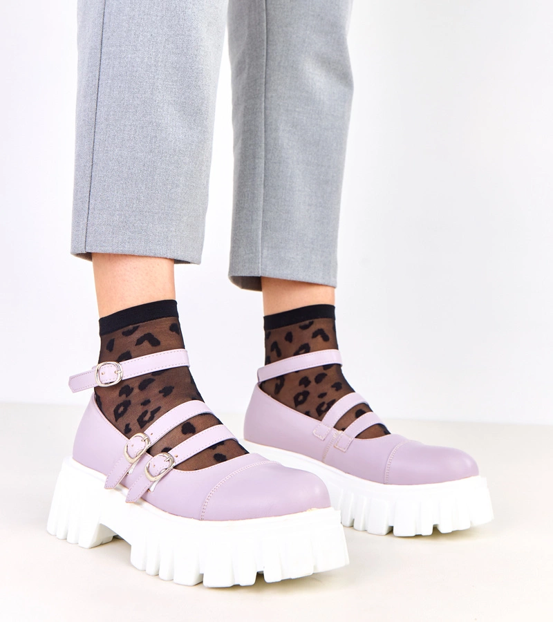 Fioletowe półbuty na traktorowej podeszwie Jastina