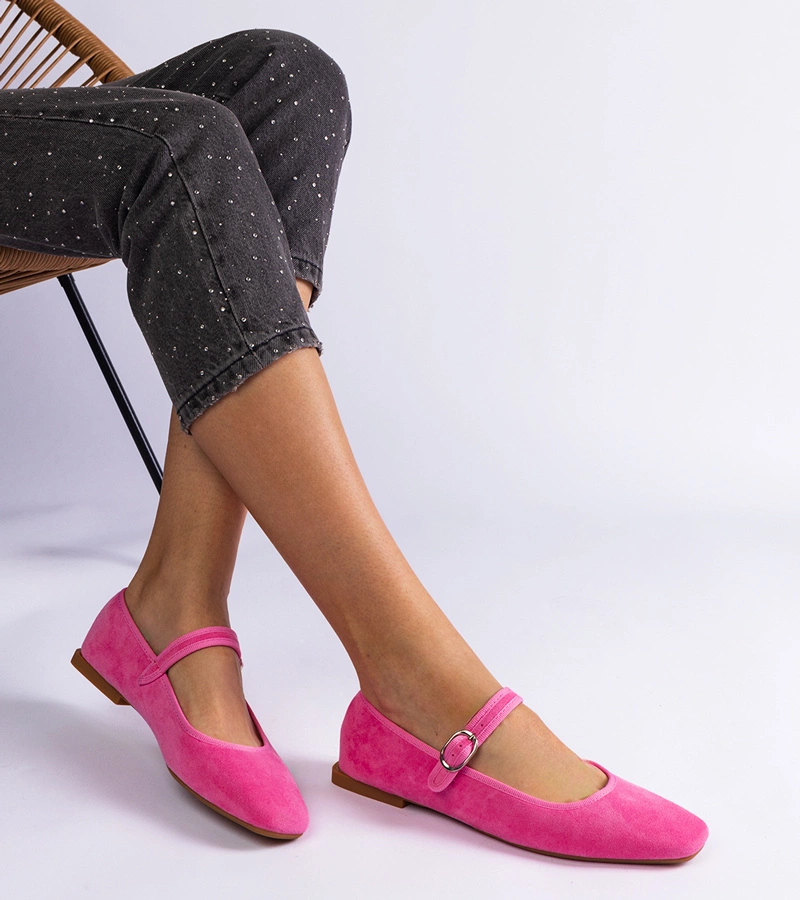 Ciemnoróżowe balerinki z kwadratowym noskiem Pergasa