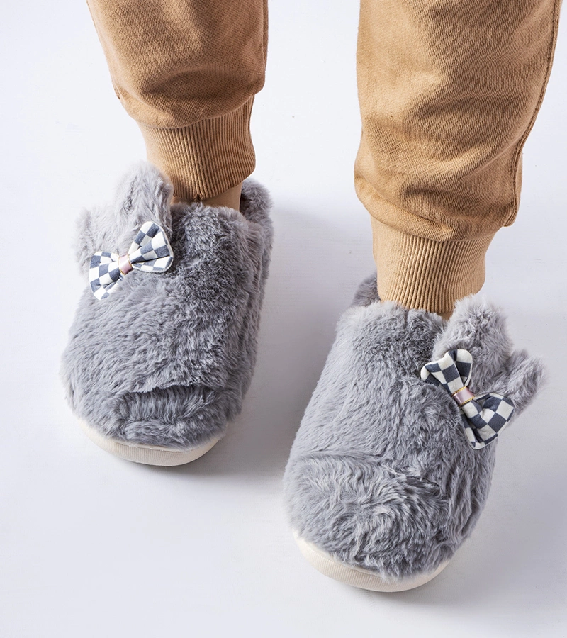 Szare ocieplane damskie kapcie z uszami Buga