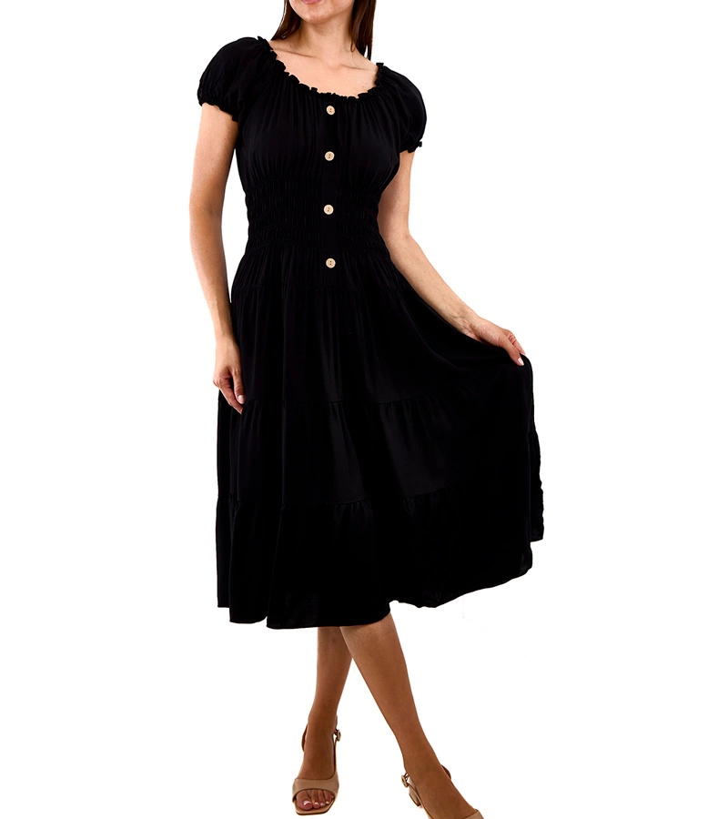 Czarna sukienka midi z marszczeniami Tarano