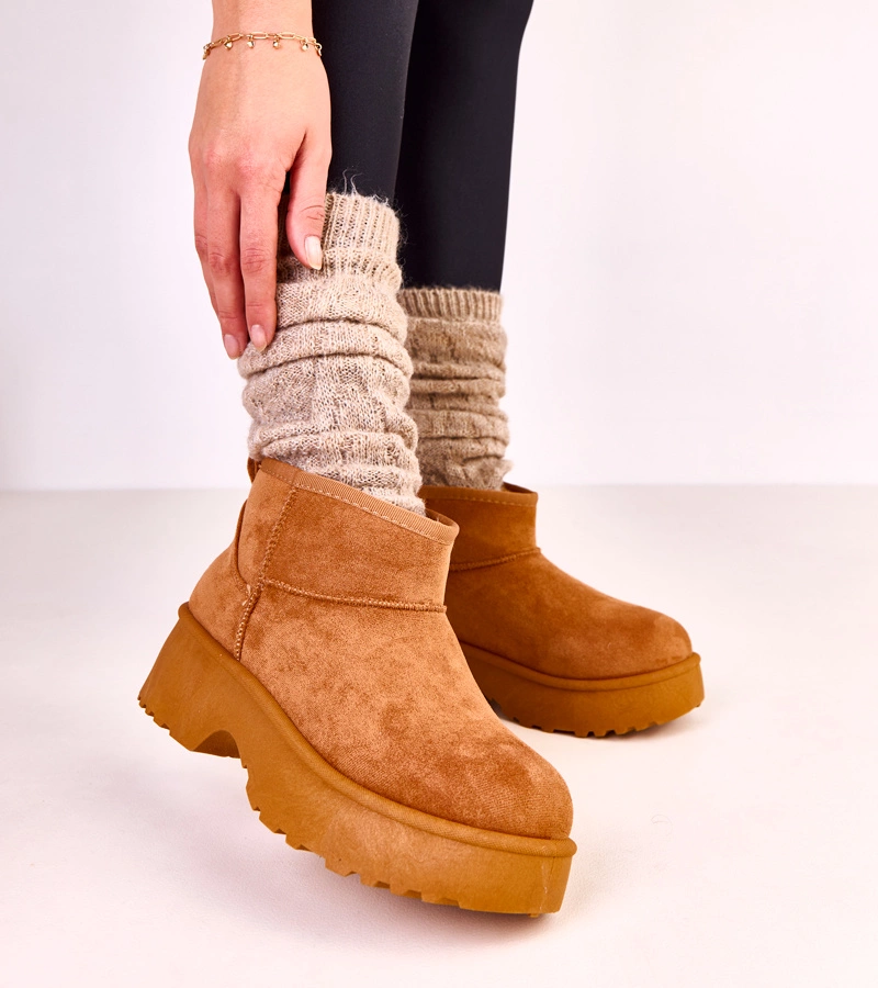 Brązowe niskie śniegowce z ekozamszu Joshua