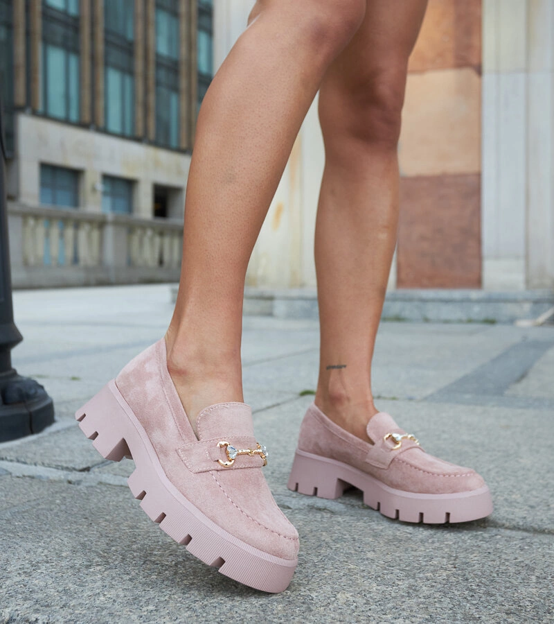 Różowe mokasyny z klamerką i cyrkoniami Gaiola