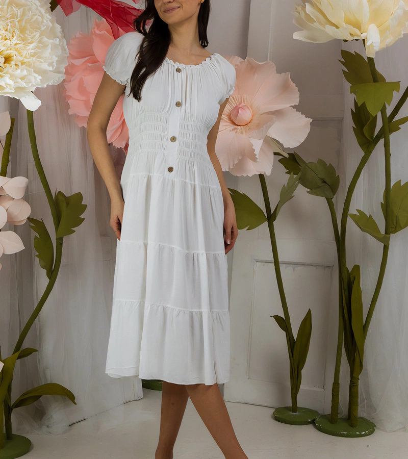 Biała sukienka midi z krótkim rękawem Marisla