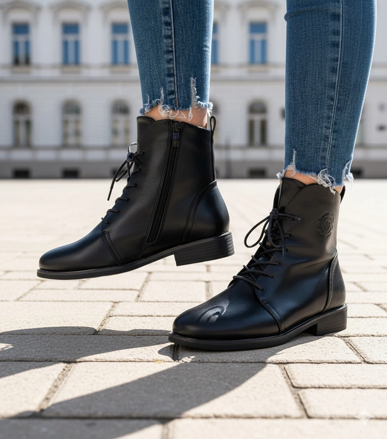 Czarne botki wiązane z ociepleniem Eladia