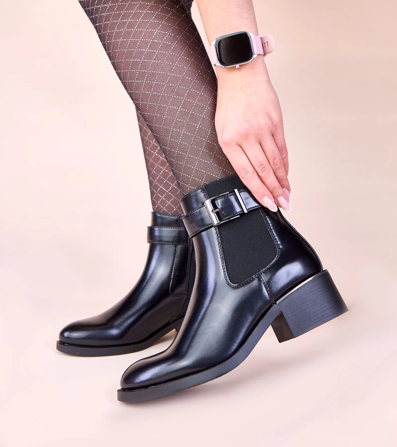 Czarne botki klasyczne z lakierowanym tyłem Dalila