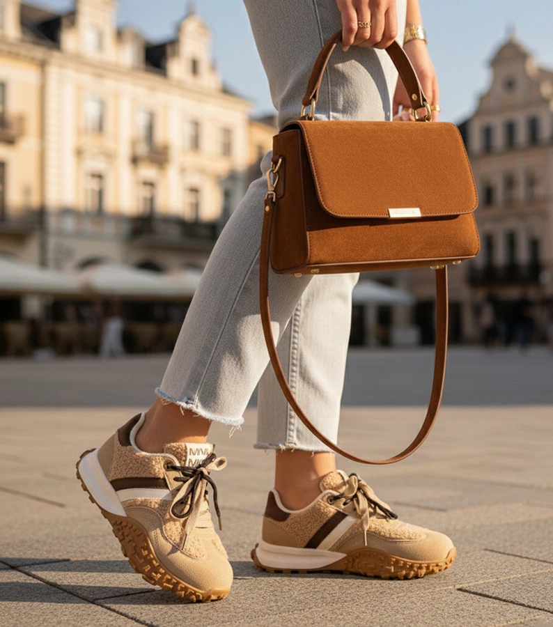 Brązowe sneakersy ocieplane z futerkiem Sanna