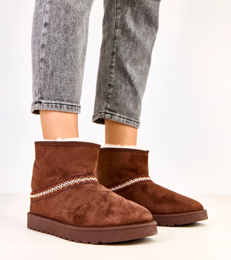 Brązowe niskie śniegowce z ekozamszu Karolla