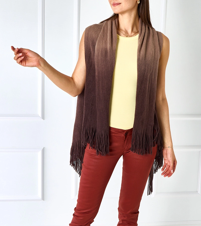 Brązowa narzutka z frędzlami Lankinaka