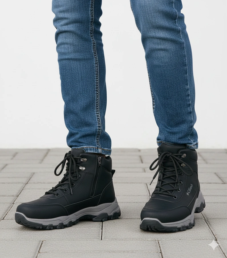 Czarne trapery męskie ocieplane na podwyższonej podeszwie Pedro