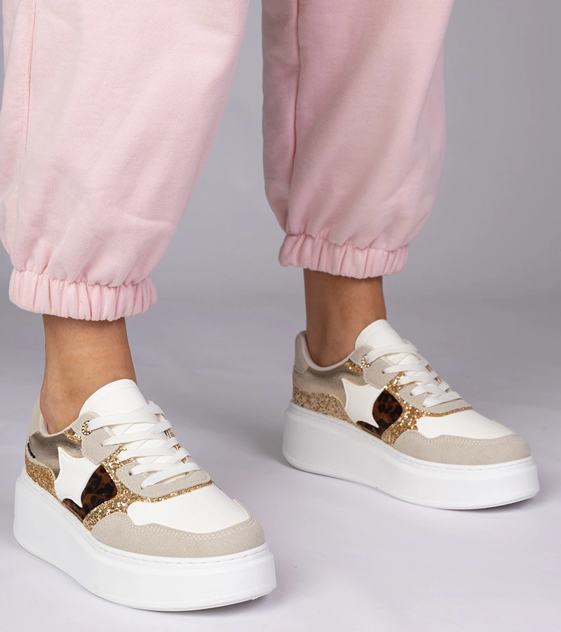 Panterkowe sneakersy z brokatem i zwierzęcym drukiem Bertula