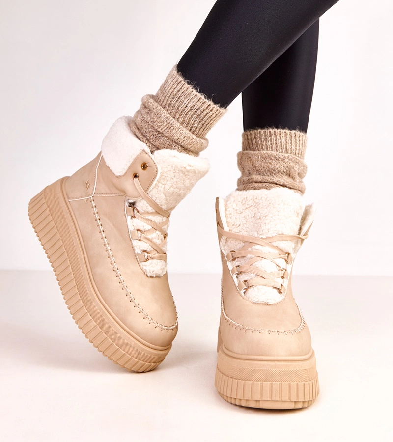 Brązowe botki sportowe ocieplane na platformie Lorraine