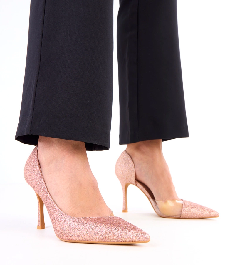 Szampańskie czółenka brokatowe z sylikonowa wstawka Glorsi