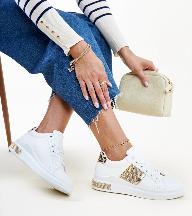 Biało-złote sneakersy z cyrkoniami Giulia