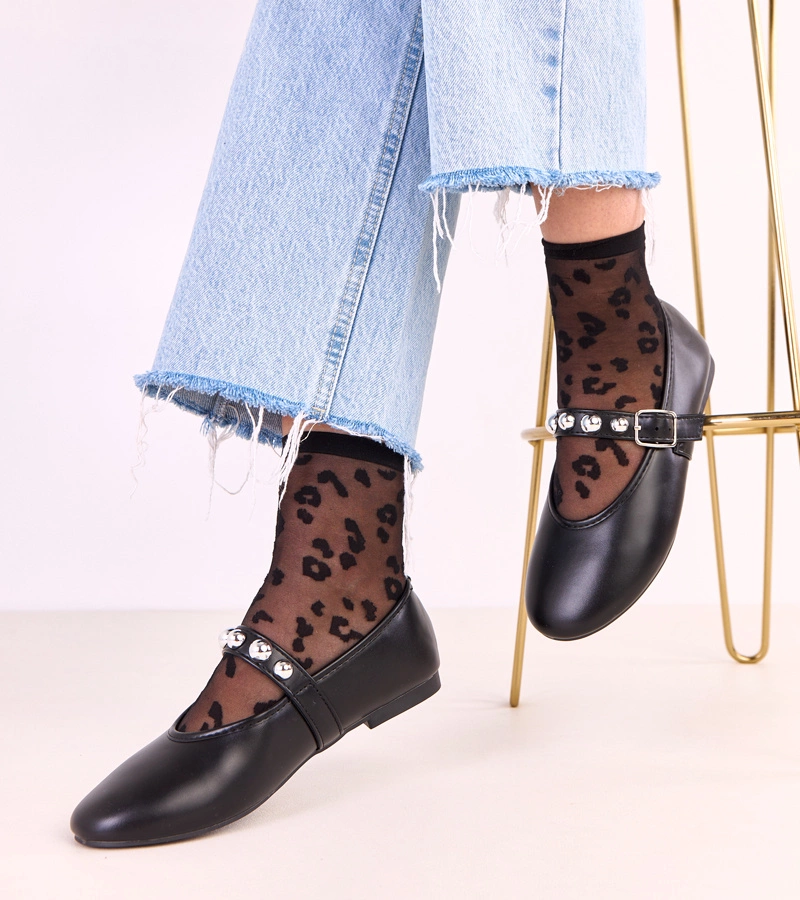 Czarne baleriny ze zdobioną sprzączką Faira