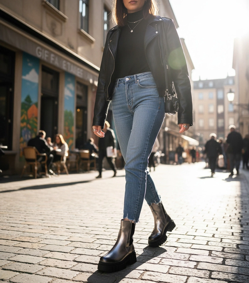 Srebrne botki na platformie z elastyczną wstawką Denya