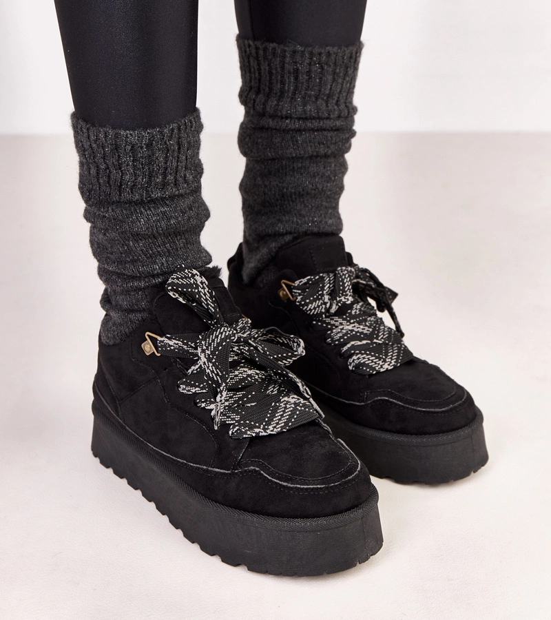 Czarne sneakersy ocieplane z grubymi sznurówkami Landry