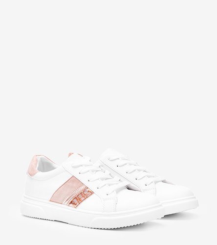 Biało różowe sneakersy na grubej podeszwie Tituana