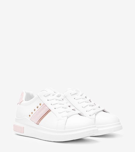 Biało różowe sneakersy z ćwiekami Sashell