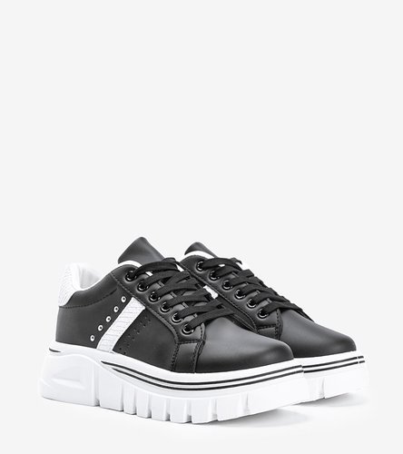 Czarne sneakersy z białymi dodatkami na wysokiej podeszwie Alasana